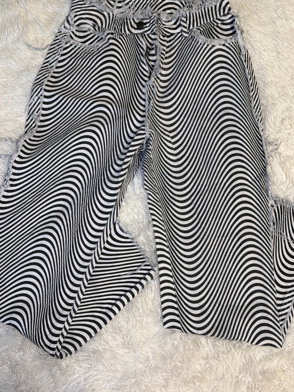 Black & White Wavy Stripe Wide Leg Pants